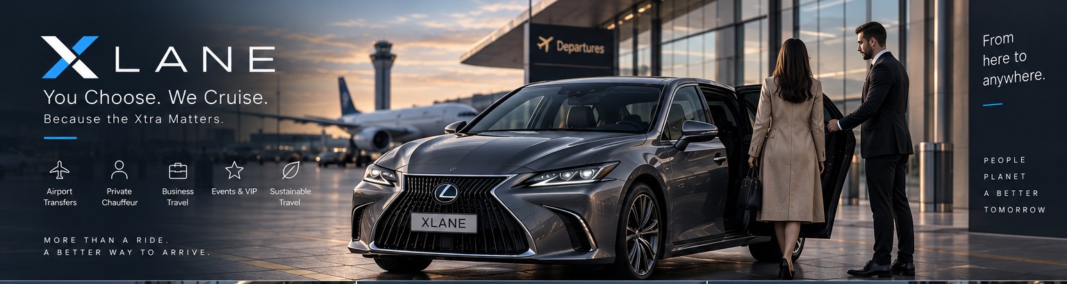 A XLANE Lexus arriving at the airport at dusk